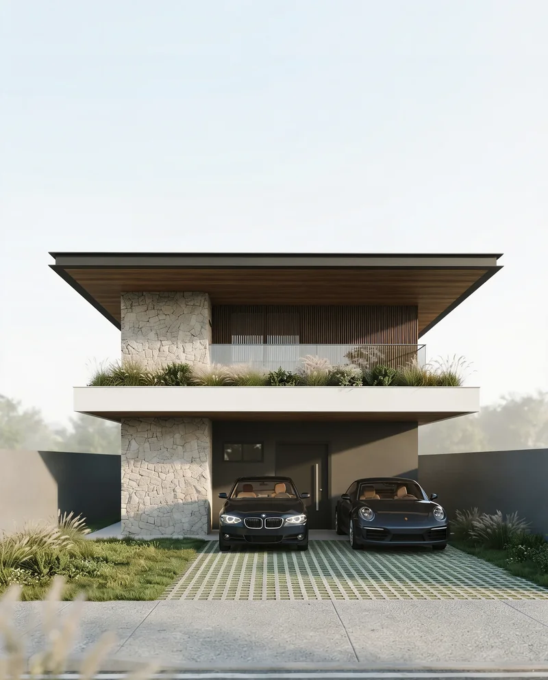 Fachada contemporânea da Casa Raiz